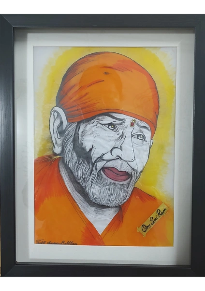 TpSai Baba Coloured_Parchment Art_Tript Kala